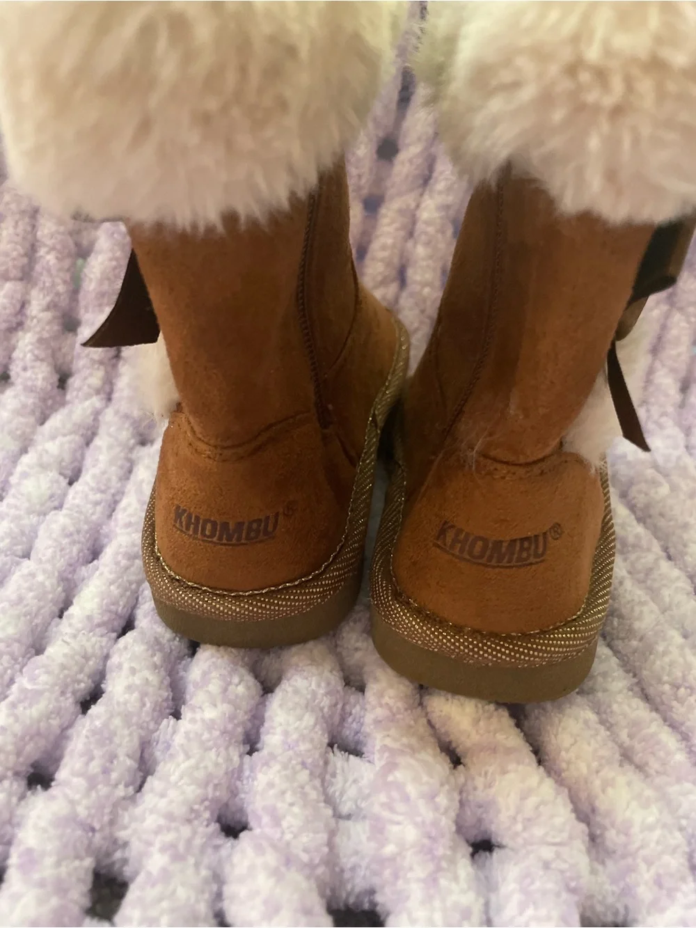 Girls' Brown Faux Suede Winter Boots with Cream Fur Trim